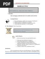 Module Two: Mathematical Language and Symbols