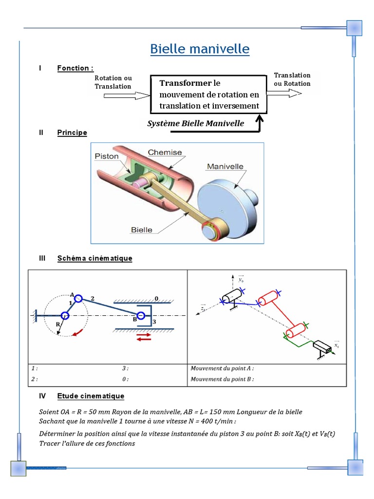 Schéma Plan Du Système Bielle Manivelle Avec Piston Dans L axe Mecanisme de Transformation de Mouvement Bielle Manivelle | PDF | Mouvement  de rotation | Moteurs