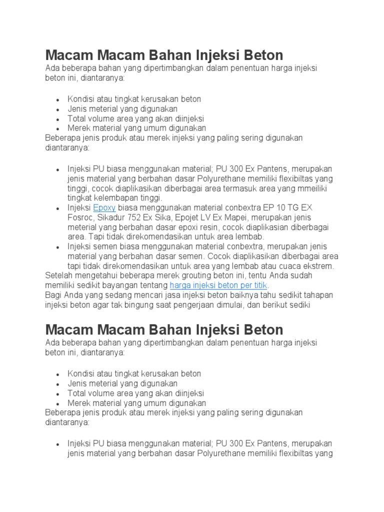 Macam Macam Bahan Injeksi Beton | PDF