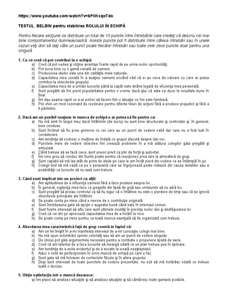 Belbin Test | PDF