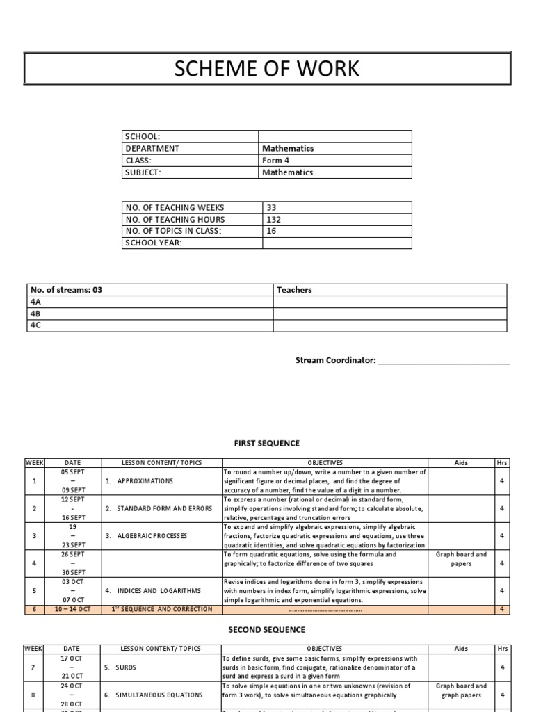 Form 4 Mathematics Scheme of Work | PDF | Trigonometric Functions ...