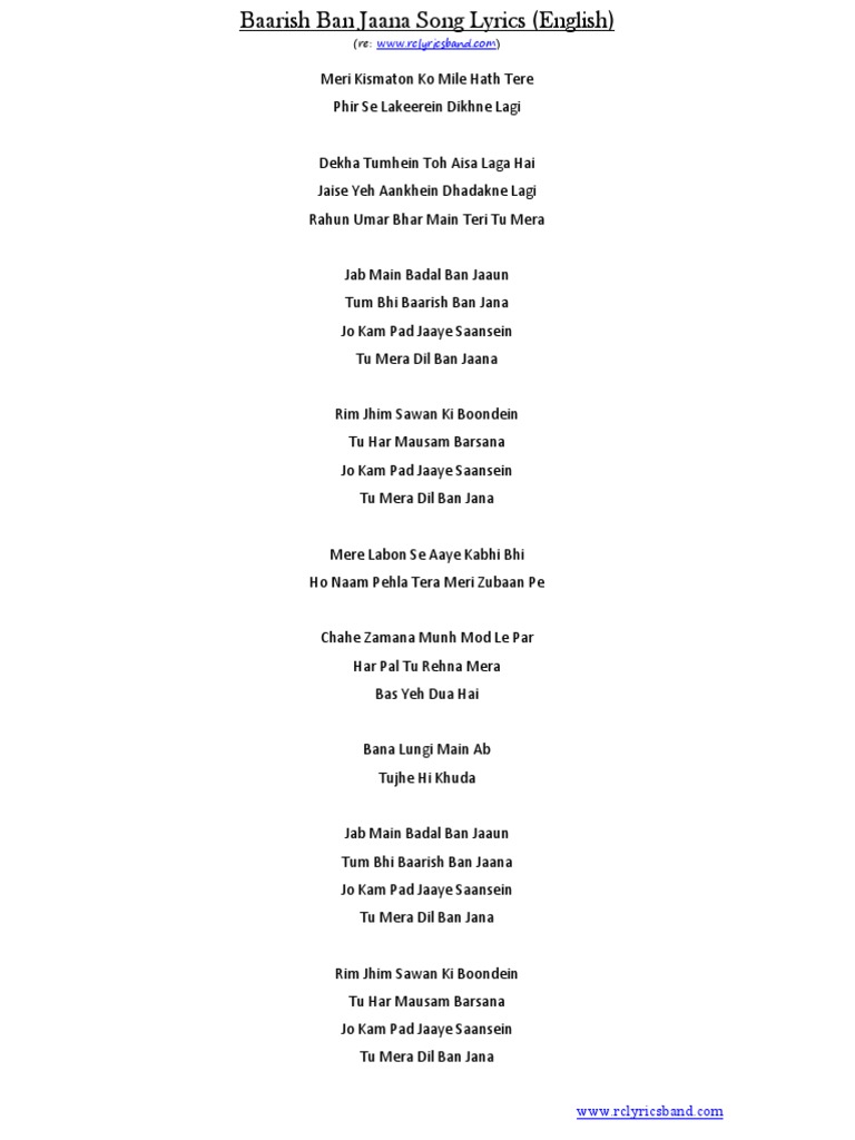 Baarish Ban Jaana Song Lyrics (Hindi English) PDF PDF