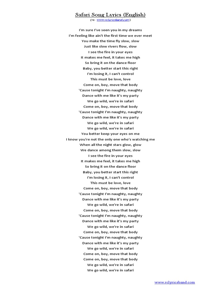 Safari Song Lyrics (English) PDF