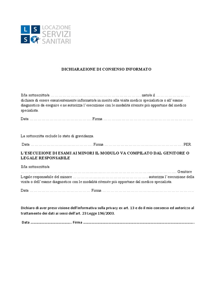 Modulo Consenso Informato Generico | PDF