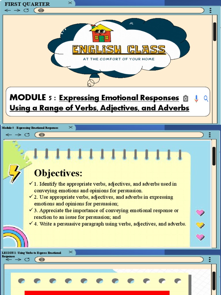Expressing Emotional Responses Using A Range of Verbs, Adjectives, and