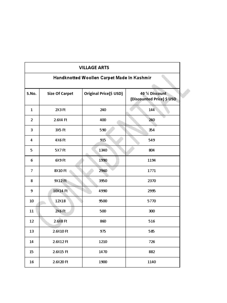 Carpet Price List PDF