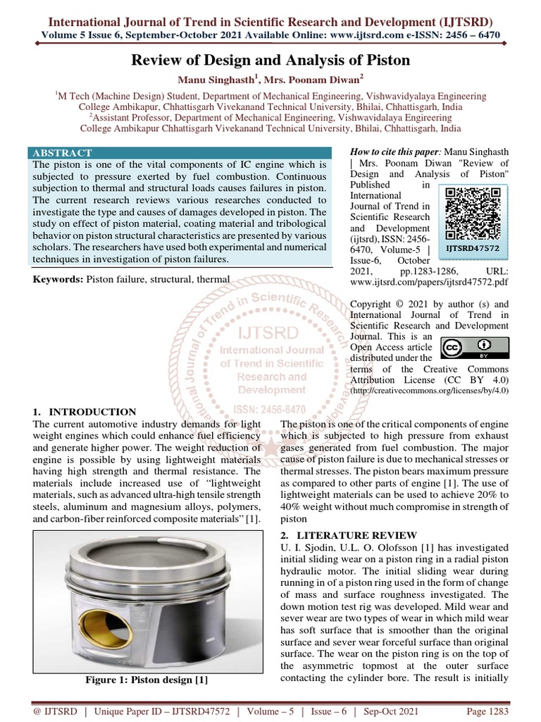 Review of Design and Analysis of Piston | PDF | Wear | Piston