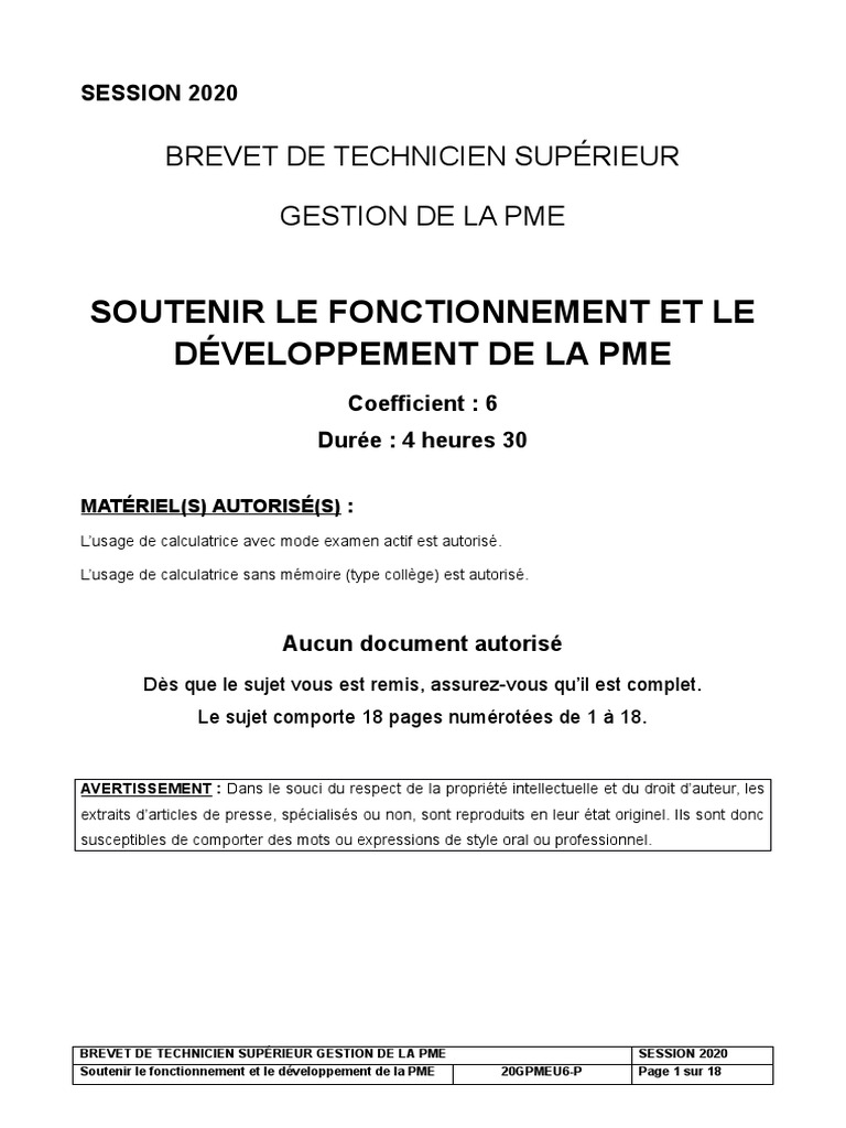Corrige Bts Gestion De La Pme 2020 Bts Gpme E6 Sujet 2020 v2 | PDF | Réseaux sociaux | Études sur la culture  populaire et les médias