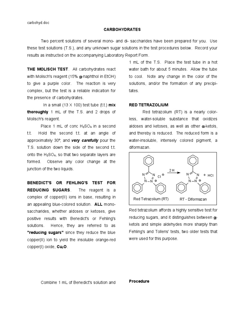 Carbohydrate Testing Procedures | PDF | Carbohydrates | Carbohydrate ...