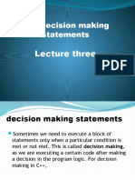 C++ Decision Making Statements: Lecture Three