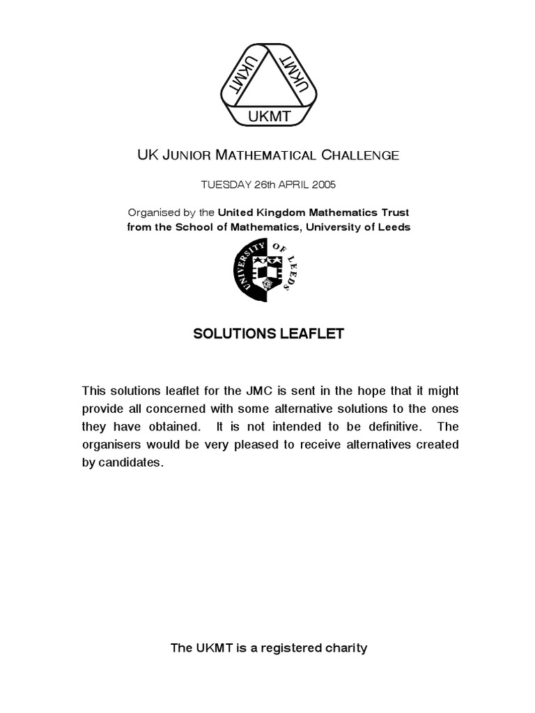 Solutions Leaflet for the UK Junior Mathematical Challenge 2005 | PDF ...