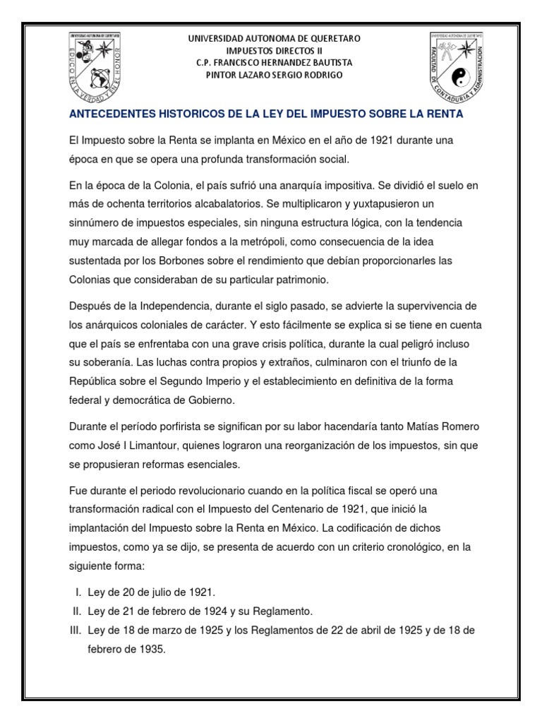 Historia del Impuesto sobre la Renta en México | PDF | Impuestos | México