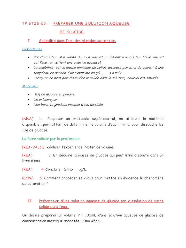 Solution Aqueuse de Glucide | PDF | Solvant | Eau