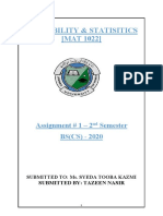 Probability & Statisitics (MAT 1022) : Assignment # 1 - 2 Semester BS (CS) - 2020