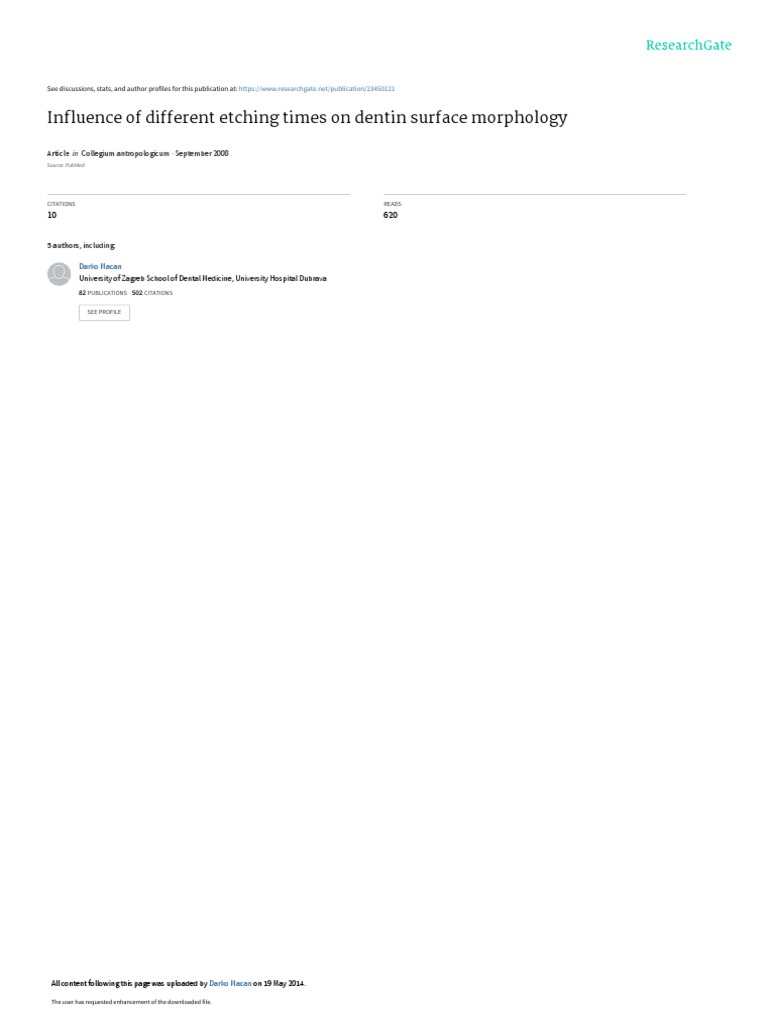 In Uence of Different Etching Times On Dentin Surface Morphology PDF Dentin Scanning
