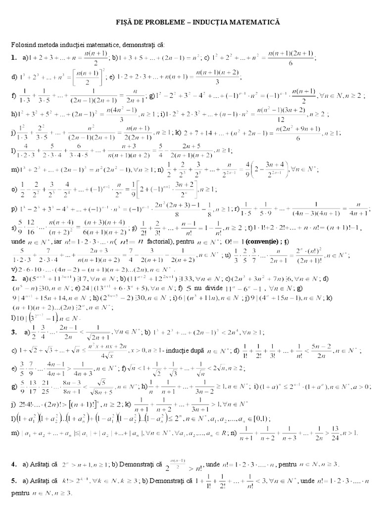 Fisa Inductie Matematica Cls-Ix | PDF