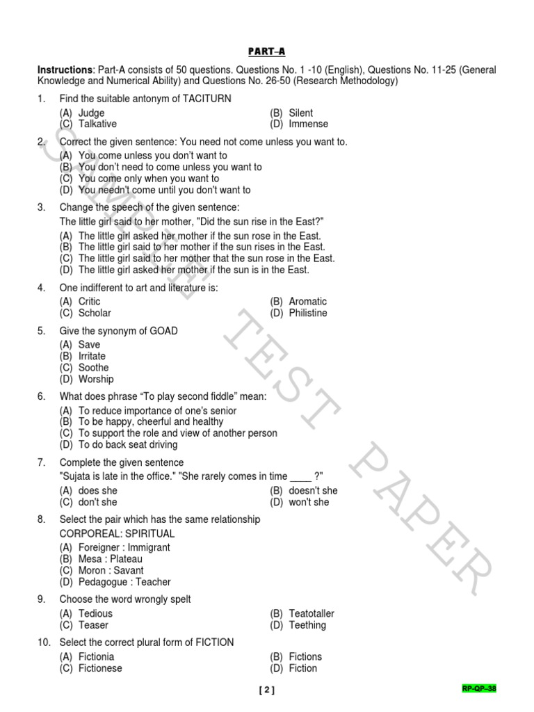 Sample Test Paper Sample Test Paper Sample Test Paper: Instructions ...