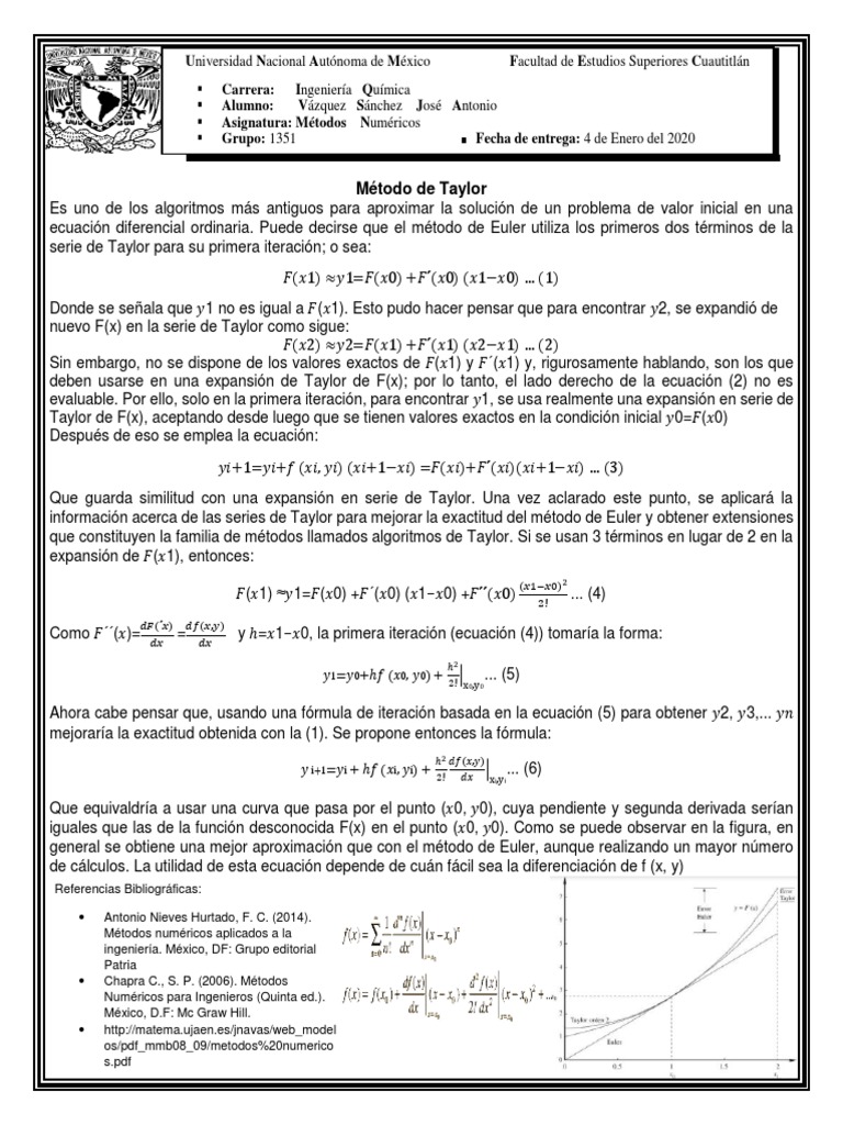 Metodo de Taylor PDF Ecuaciones Análisis numérico