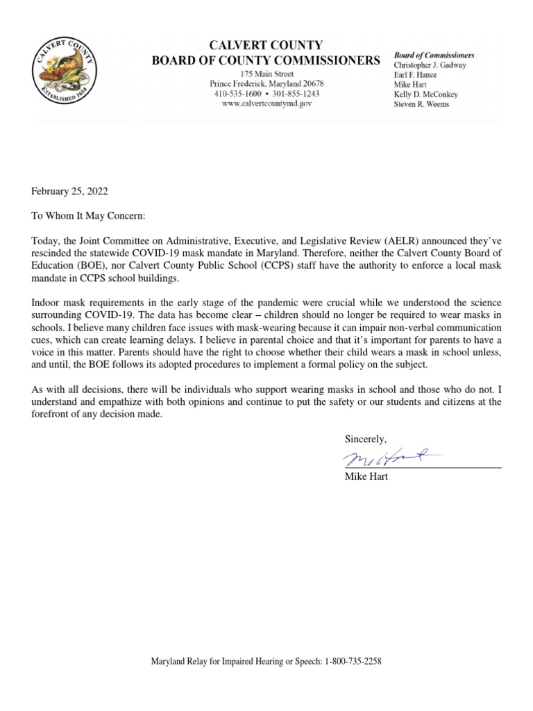 BOE Mask Mandate Letter Hart PDF