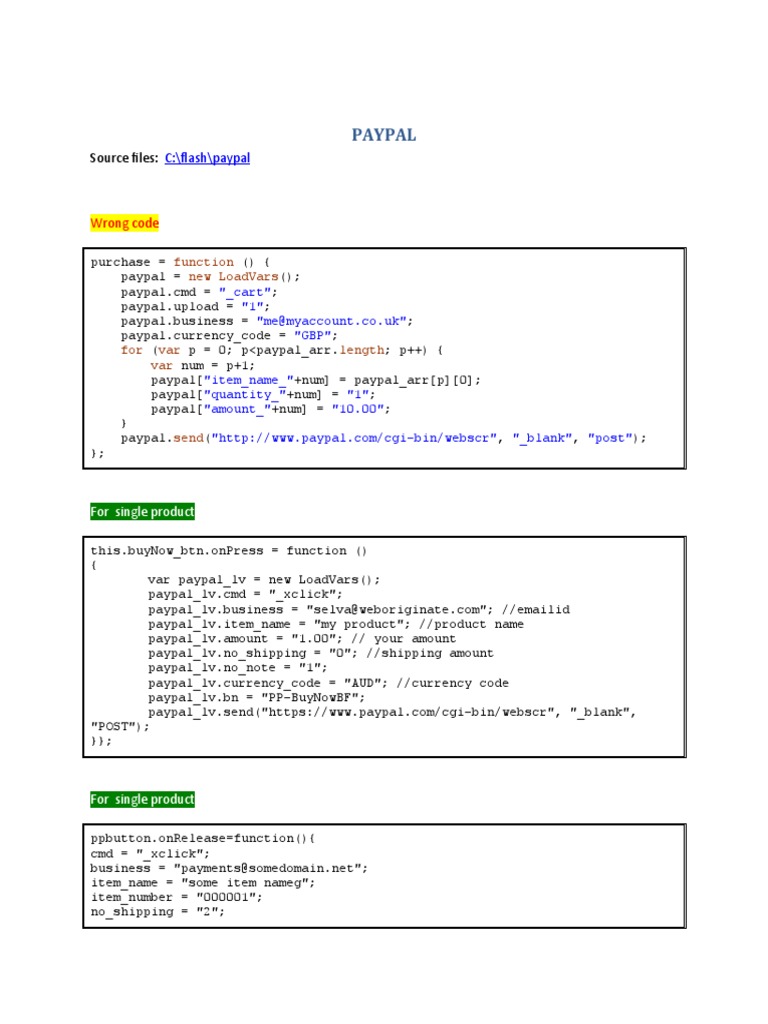 PayPal Integration Code Examples | PDF