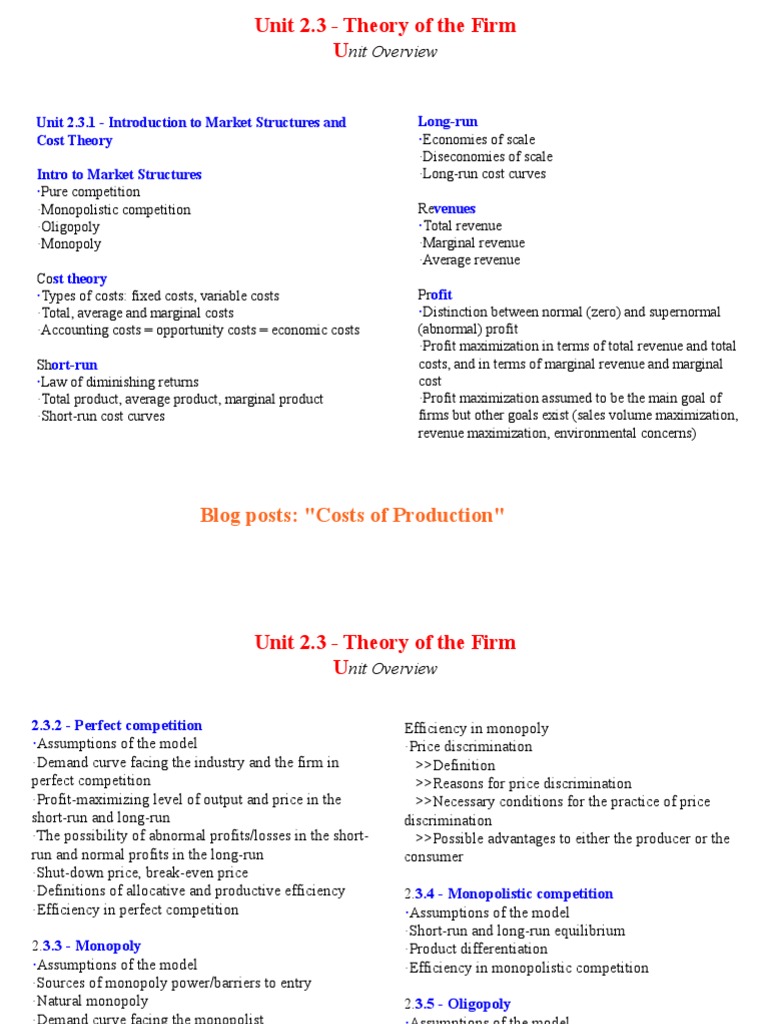 Theory of The Firm Jan 2022 | PDF | Marginal Cost | Average Cost