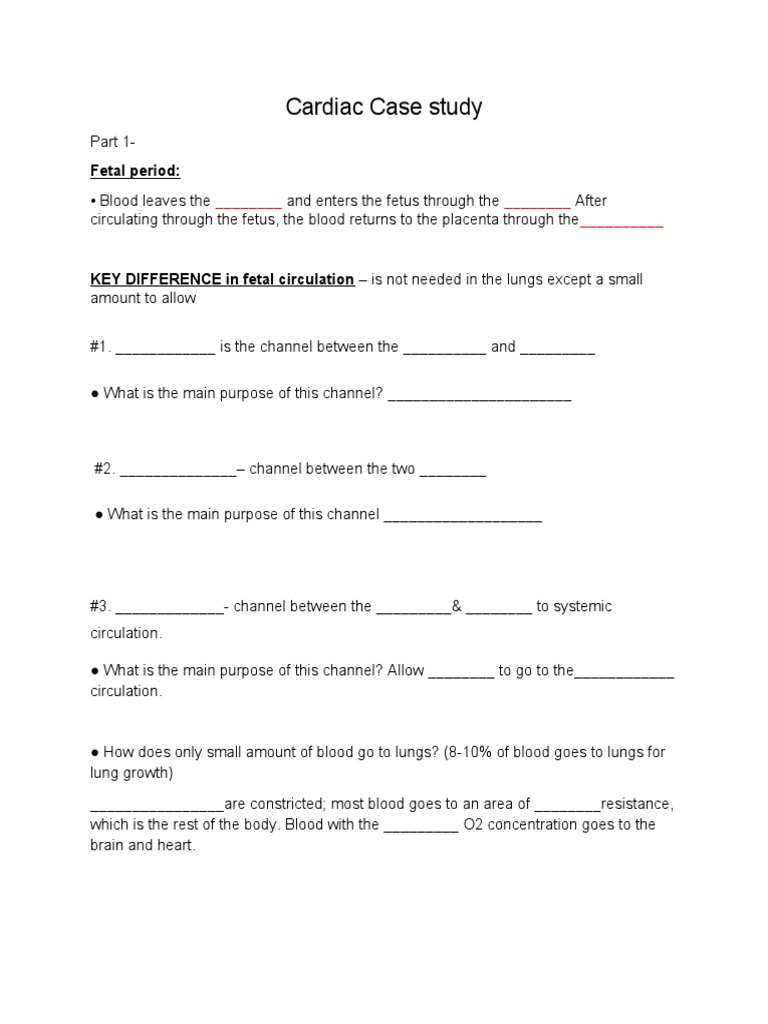 Case Study (Cardiac) PDF Fetus Circulatory System