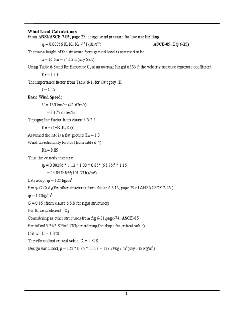 ASCE 7-05 Wind Load Calculation Example | PDF | Science & Mathematics ...