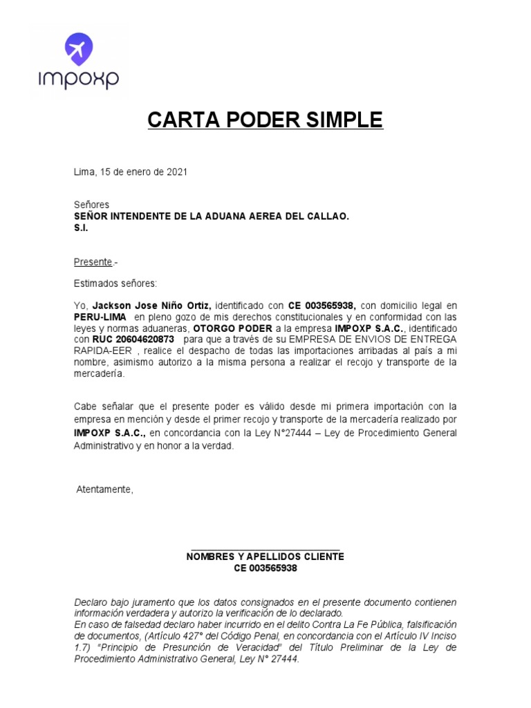 Poder para IMPOXP S.A.C. en Aduanas | PDF | Derecho