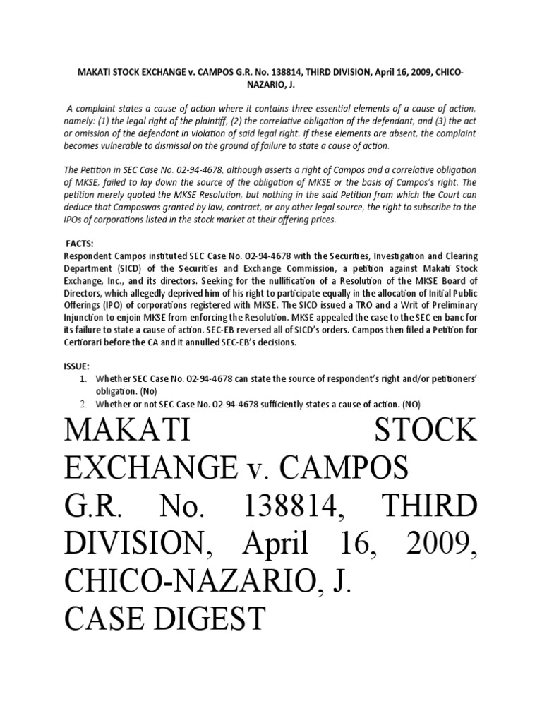 MAKATI STOCK EXCHANGE v. Campos PDF Certiorari Injunction