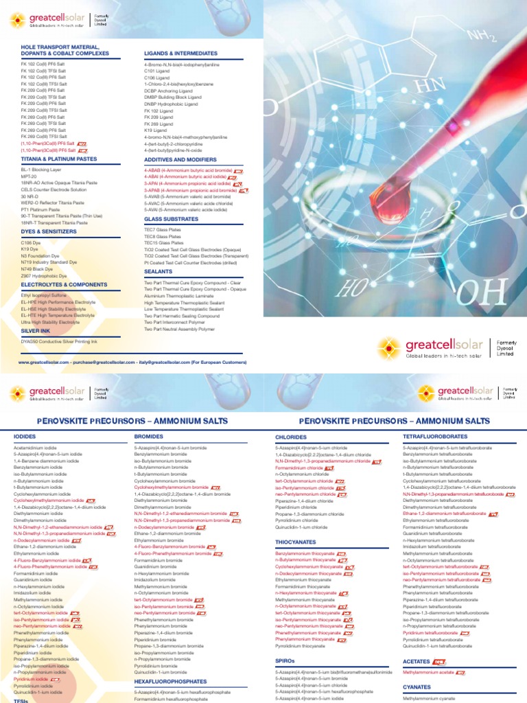 Greatcell Solar Materials Overview | PDF | Electrolyte | Thermoplastic