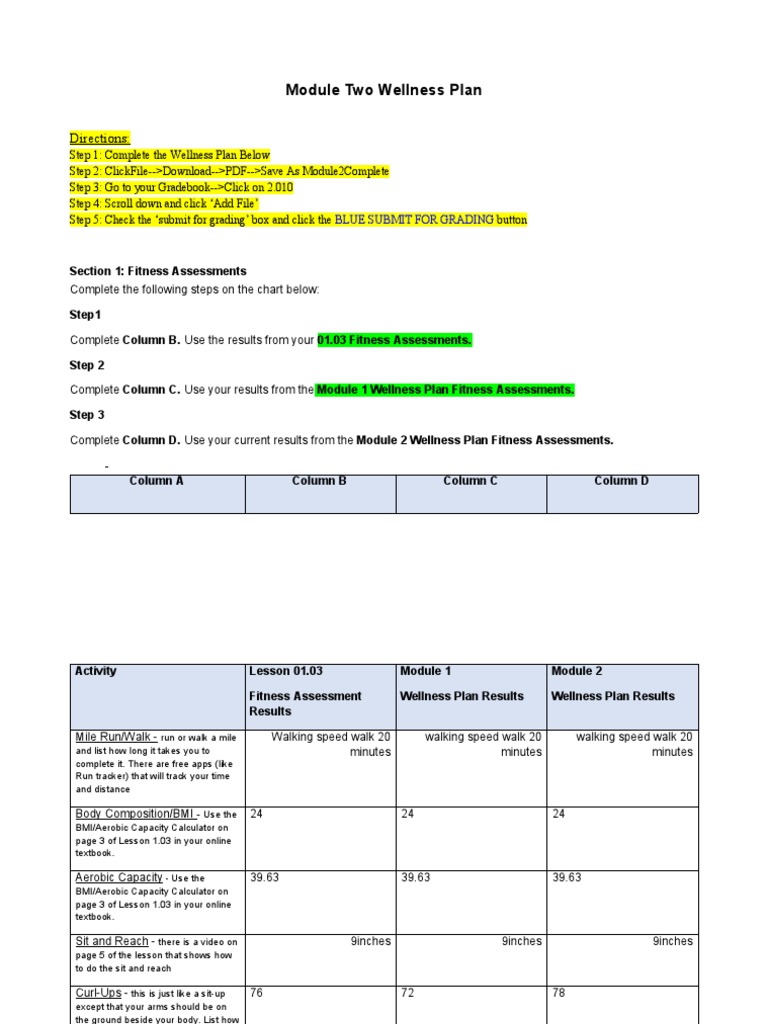 Module Two Wellness Plan Guide | PDF | Physical Fitness | Physical Exercise