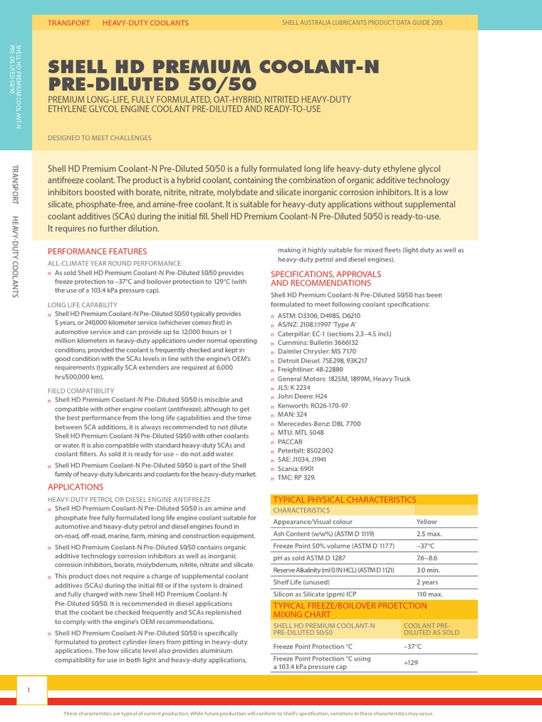 Shell HD Premium Coolant N Pre Diluted 50 - 50 | PDF | Chemical ...
