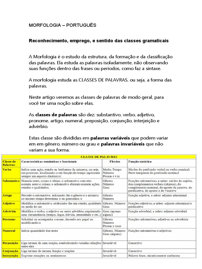 3 - Morfologia - Português | PDF | Palavra | Substantivo