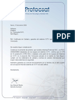 Certificado de Calidad y garantía del sistema CCTV para el edificio – Alto Venezuela