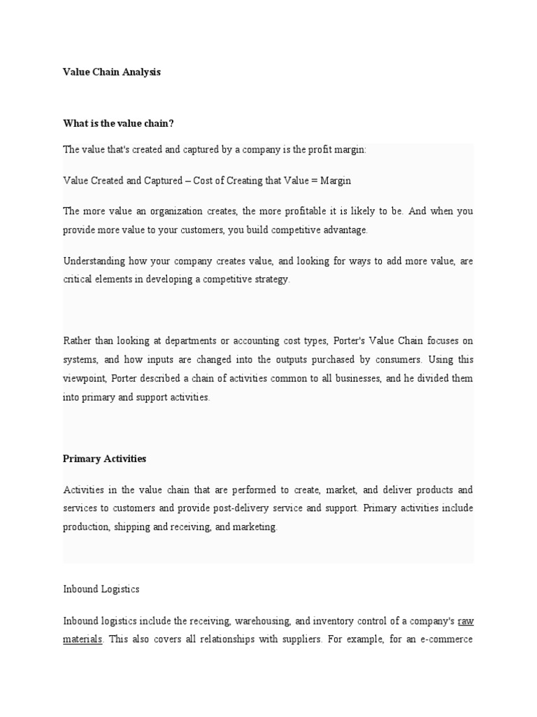 Value Chain Analysis for Competitive Advantage | PDF | Value Chain ...