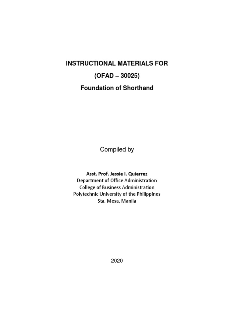 OFAD 30025 Foundation of Shorthand (IM) PDF Shorthand Spelling
