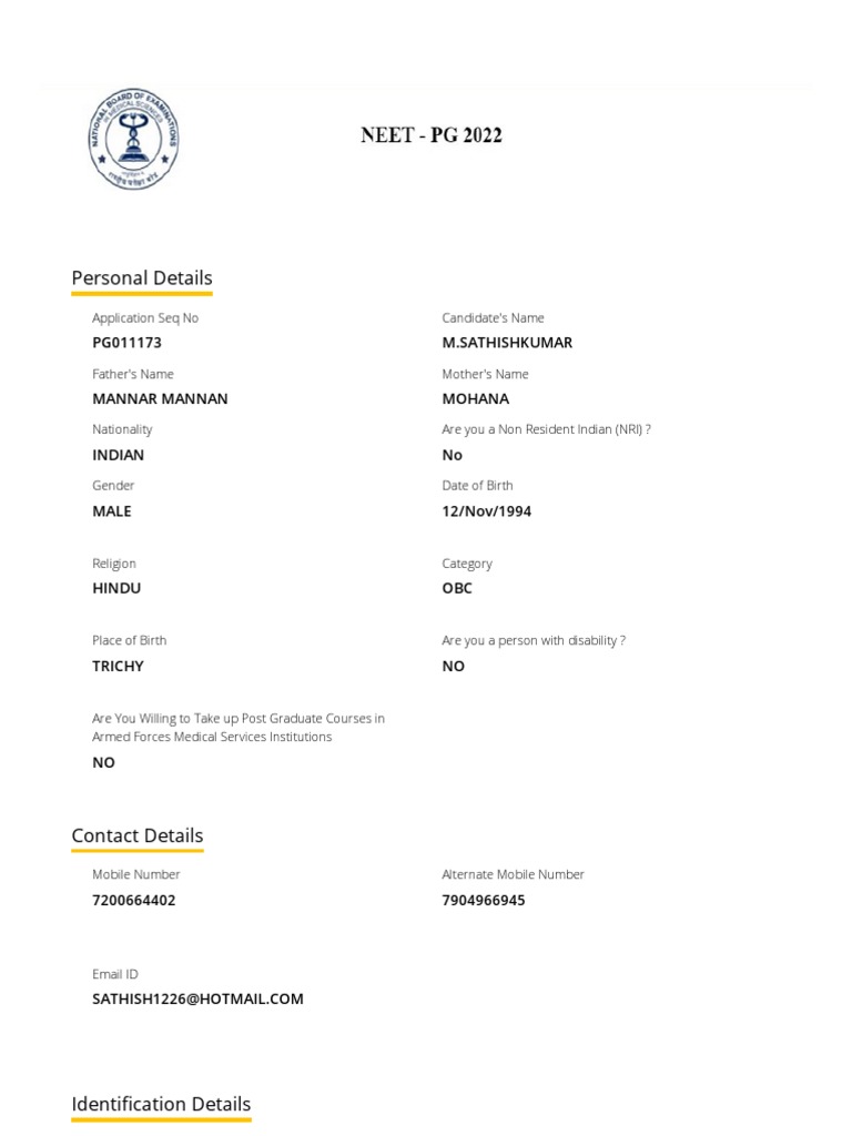 Neet Pg 2022 Pdf Identity Document