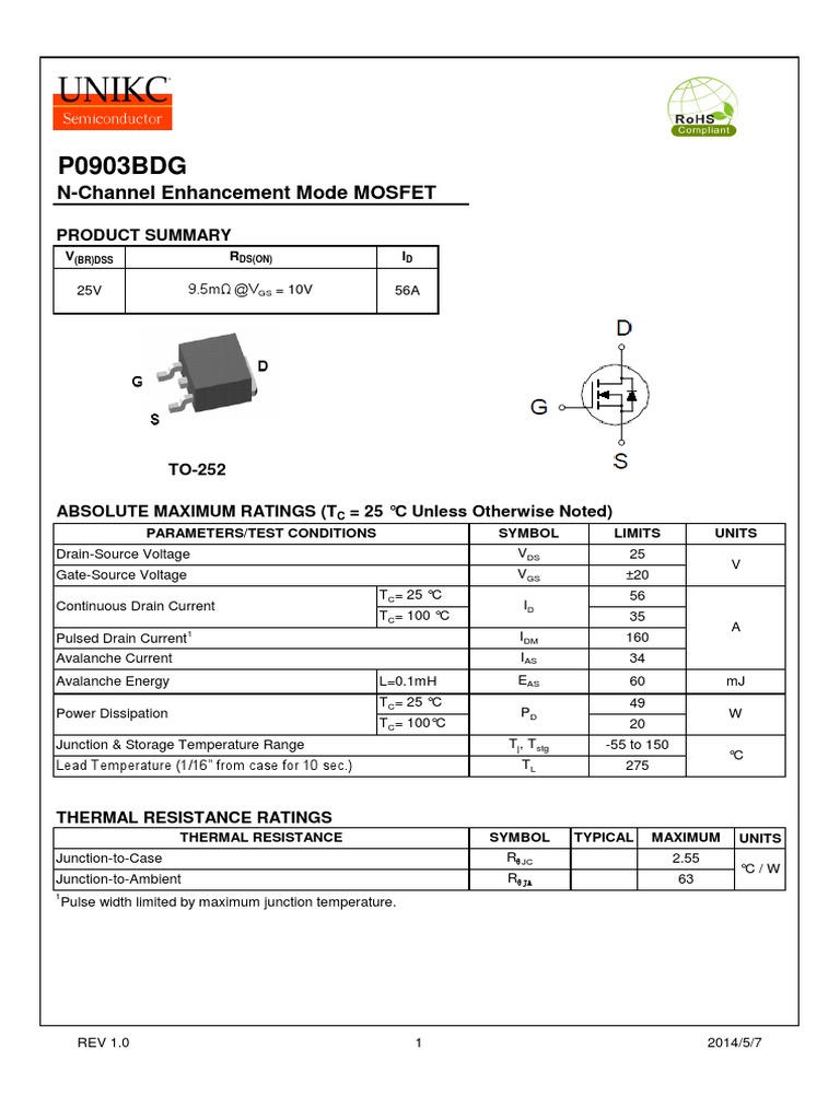 P0903BDG: N-Channel Enhancement Mode MOSFET | Download Free PDF | Field ...