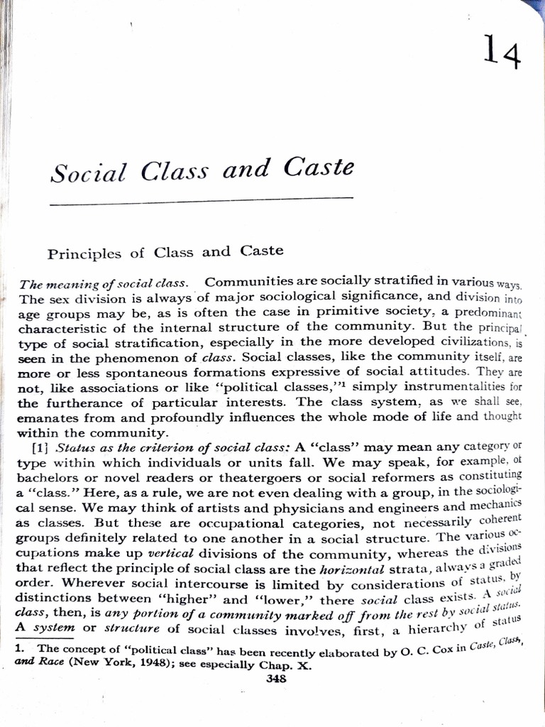 Social Class and Caste Example PDF Sociology Social Stratification