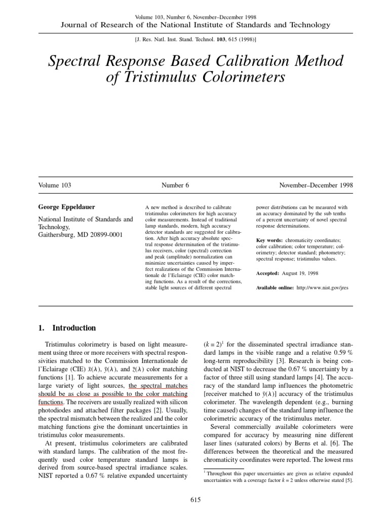 Spectral Response Based Calibration Method of Tristimulus Colorimeters