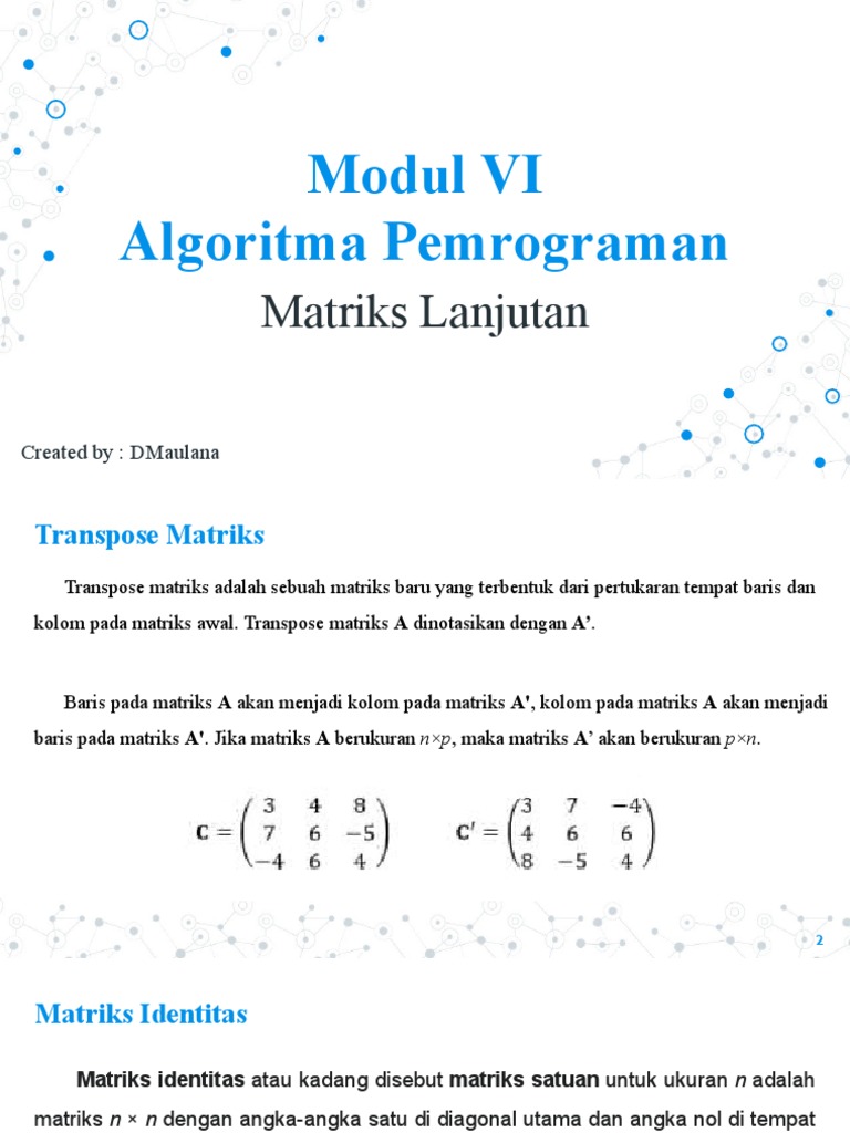 Algoritma Matriks Lanjutan | PDF | Metode & Bahan Ajar | Sains & Matematika