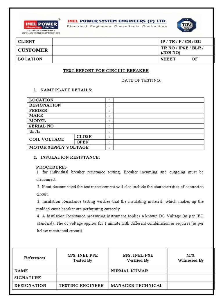 Circuit Breaker Testing Report | PDF | Electrical Resistance And ...