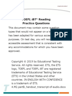 Toefl Ibt: Reading Practice Questions