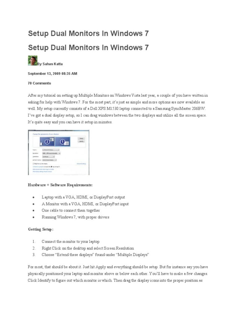 Dual Monitor Setup Guide for Windows 7 | PDF | Computer Monitor | Windows 7