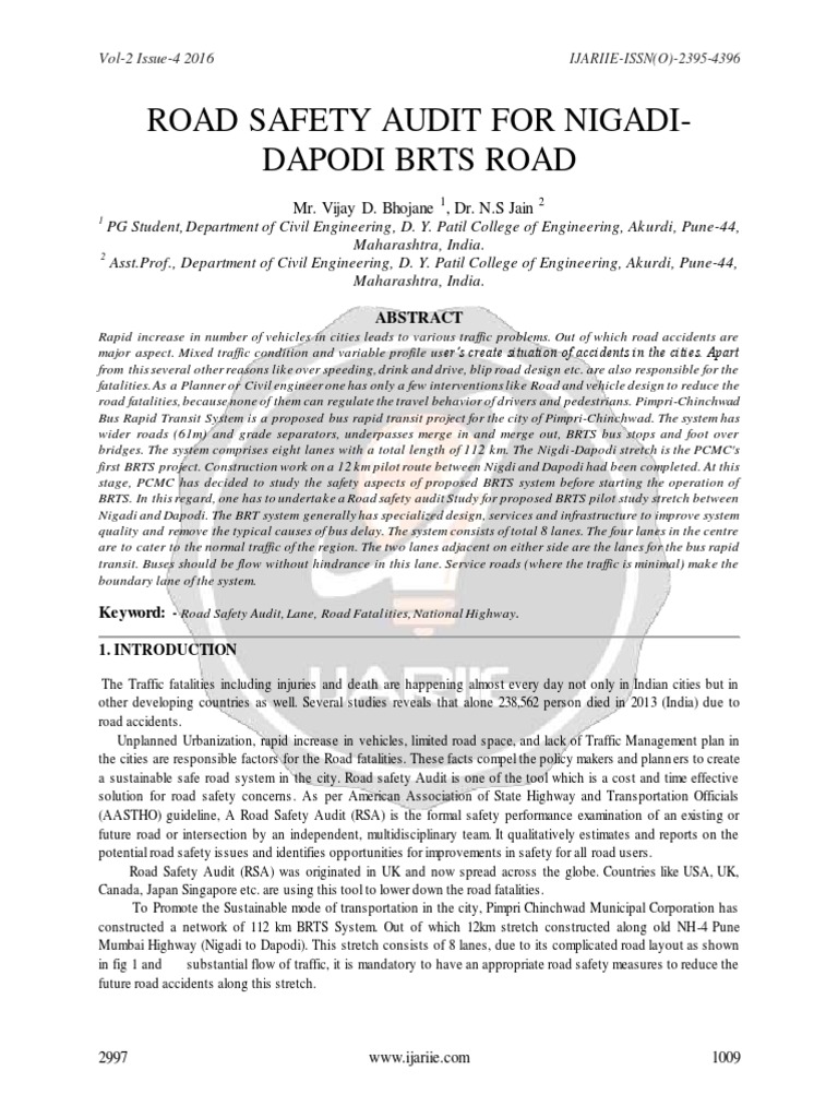 Road Safety Audit: Nigadi-Dapodi BRTS | PDF | Intersection (Road ...