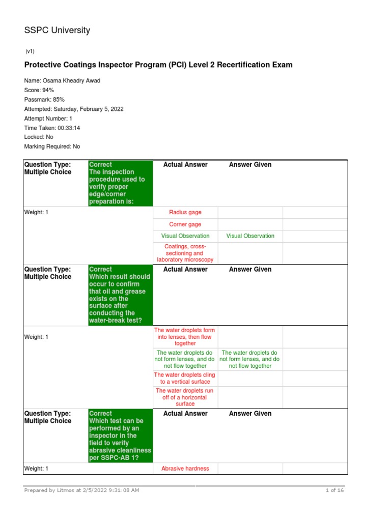 SSPC University: Protective Coatings Inspector Program (PCI) Level 2