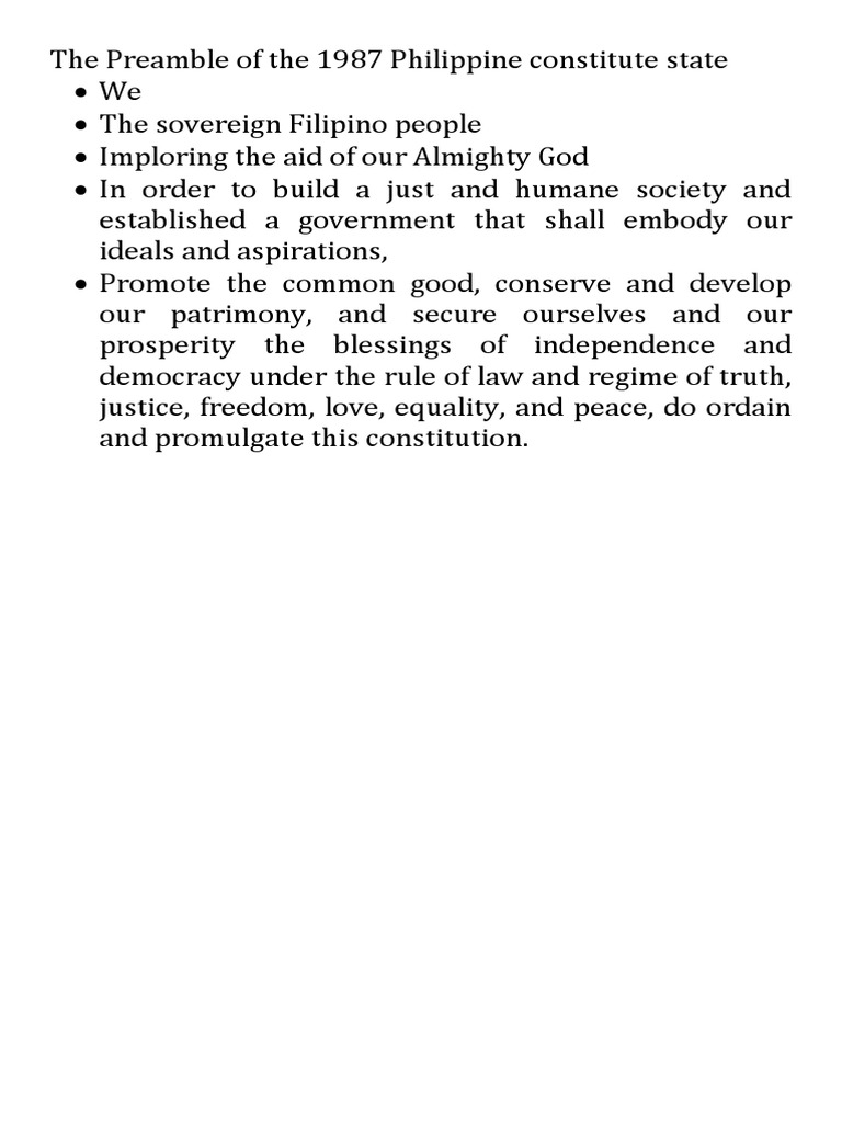 The Preamble of The 1987 Philippine Constitute State | PDF