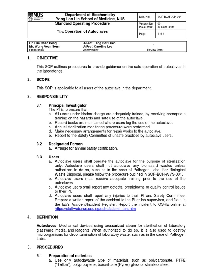 Safe Operation of Autoclave Sterilization (Microbiology) Chemistry