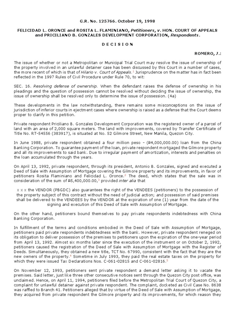Ejectment Case: Ownership Dispute Resolution | PDF | Mortgage Law ...
