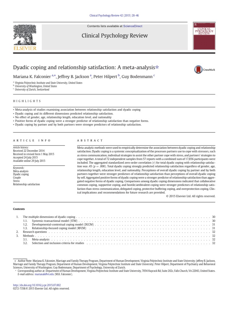 Dyadic Coping and Relationship Satisfaction A Meta-Analysis | PDF ...